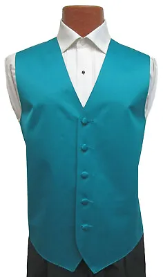 Men's Teal Tuxedo Vest & Tie Blue Green Satin Fullback Wedding Formal Prom  • $2.69