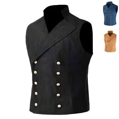 Retro Victorian Steampunk Men's Double Breasted Button Waistcoat Causal Vest • £22.79