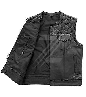 Black Diamond Quilted Riding Club Gang Vest New Men's Leather Biker Vest Classic • $162