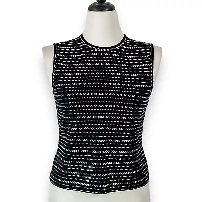 St. John Size 6 Black Silver Crystal Sparkly Santana Knit Tank Top Shell Shirt • $59.49