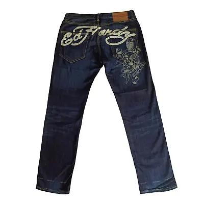 Ed Hardy Jeans Mens 33 Blue Death Or Glory Denim Pants LOT 2010 • $130