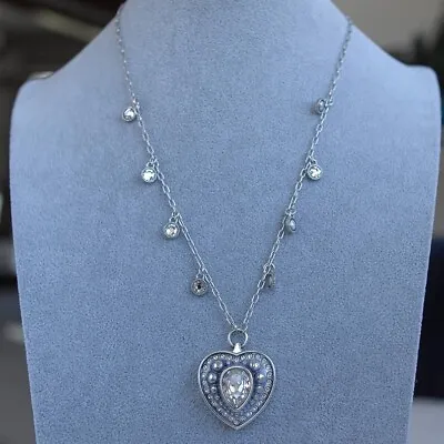 Brighton Heart Locket Necklace Silver Plate 20  Clear Crystals Magnetic Rare! • $75