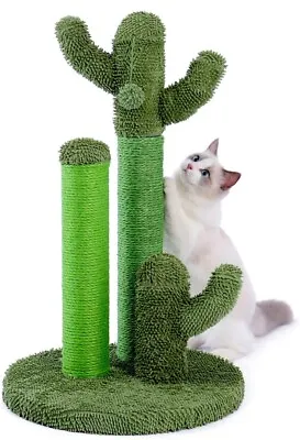 Pawz Road Cactus Cat Scratching Post Green 68.5cm Fun Tree 3 In 1 Ball Rope -CP • £18.99