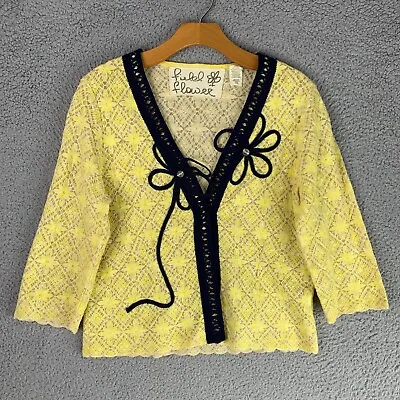 $38.99 • Buy Anthropologie Field Flower Cardigan Sweater Yellow Size L Large Open Knit Daisy