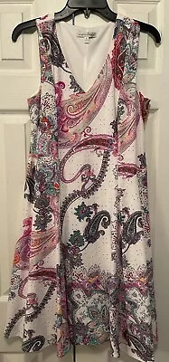 Sandra Darren Sleeveless Dress 12 Women White Paisley Eyelet Mardi Gras Easter • $25