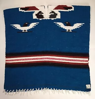Vintage Cuamatzi Mexican Textiles Native Thunderbird Navajo Blanket Poncho Vest • $89.99