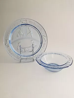 Tiara Glass By RS Mother Goose Nursery Rhymes Blue Child's Bowl Divided Plate  • $19.99