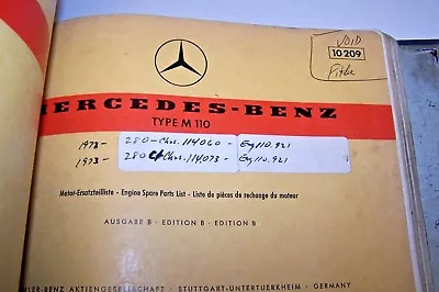 1972-1976 Mercedes M110 Engine  280SL 280SE Parts Catalog Manual W107 Euro • $199.99