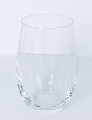 Mikasa CHEERS Clear Etched White Vertical Lines 17 OZ Stemless Wine Glass NEW • $14.95