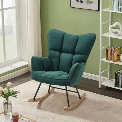 Modern Rocking Chair Upholstered Fabric Armchair Linen Padded Seat Rocker Chair • £119.95