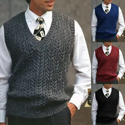 Mens Sleeveless V Neck Jumper Button Up Sweater Tank Top Cardigan Casual Formal • $32.86