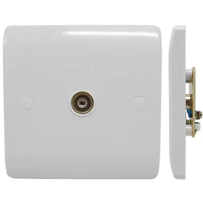 TV Aerial Coax FM Socket Wall Plate Female Curved Round Edge Television White • £7.59