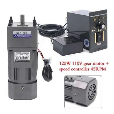 120W 110V AC Gear Motor Electric Motor Variable Speed Controller 0-45 RPM 1:30 • $105