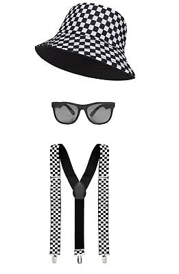 £16.95 • Buy 80s Ska Two Tone Instant Kit Fancy Dress Hat  Braces Glasses Black White Outfit