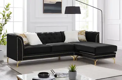 NEW Modern Black Reversible Tufted Sectional Velvet Upholstered 4 Accent Pillow • $1299.99