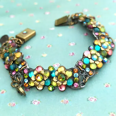 Early Michal Negrin Bracelet Wide & Colorful Swarovski Crystals Statement Floral • $87.20