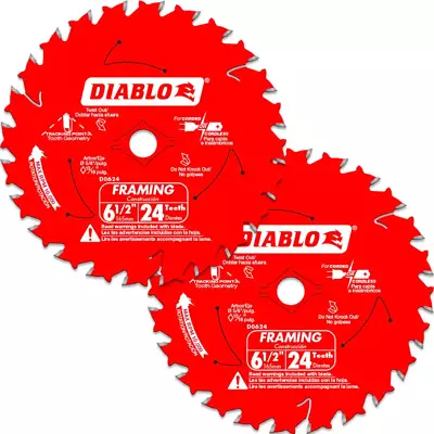 Diablo Framing Circular Saw Blade 6-1/2 In X 24 Tooth (2 Pack) Wood Blades • $14.61
