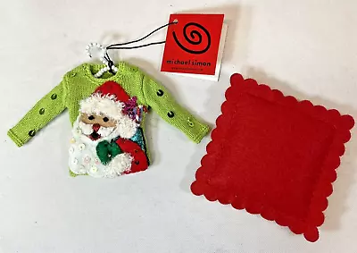 Michael Simon Tiny Beaded Santa Sweater Ornament & Pillow # H094349 • $27.91