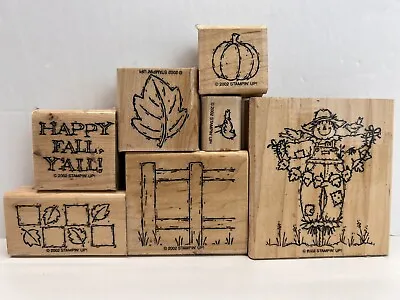 Stampin Up HAPPY FALL Y’ALL  Set Of 7 Stamps - 2002 Scarecrow Pumpkin Leaf Fence • $14.75