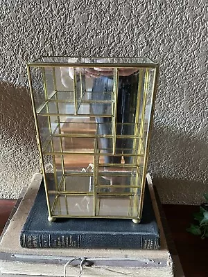 Vintage Mirrored Glass & Brass Display Case Small Curio Cabinet 10”x6”x2.5” • $55