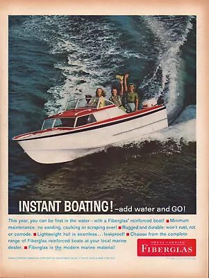 A3 Owens Corning Fiberglass Boats Vintage Print Ad Boat On Water Boating People • $7.25