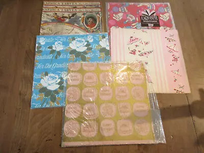 VTG Gift Wrapping Paper Sheet LOT World Kids Shower Graduate Birthday Glitter • $11.95