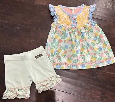 Matilda Jane Dream Chasers Love Note Tunic & Lime Lollipop Shorties Sz 4 Set • $25