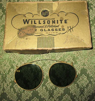 VTG WILLSONITE WILLSON SUN GLASSES Goldtone CLIP-ON IN ORIGINAL BOX READING  PA • $29.99