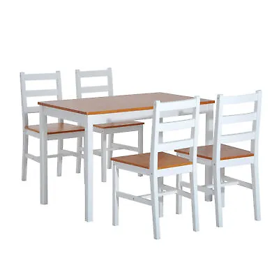 5 Piece Solid Pine Wood Table And Chairs Dining Set -White • $187.19