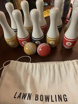 Wooden Lawn Bowling Set Game Indoor Outdoor For Families Kids   • $30