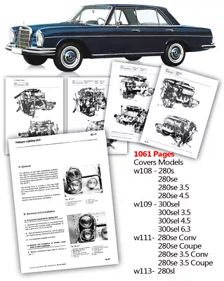 $33.74 • Buy Mercedes Benz Service Manual 280s 280se W108 3.5 4.5 Litre V8 Workshop Shop USB