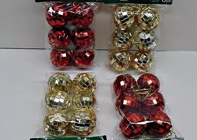 12  Mini Mirror Disco Ball W/ Cord ~  Red And/ Gold  Christmas Ornaments 1  • $10.14