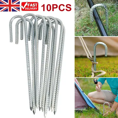 10Pcs Galvanised Heavy Duty Steel Ground Stakes Camping Tent Gazebo Marquee Pegs • £13.99