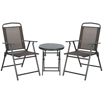 Outsunny Patio Bistro Set Folding Chairs & Coffee Table For Balcony Brown • £64.99