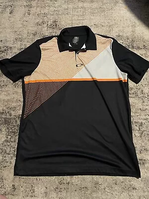 Oakley Black Rock Golf Black/stripe Shirt US Large Tailored Fit CA35460 RN 96548 • $22