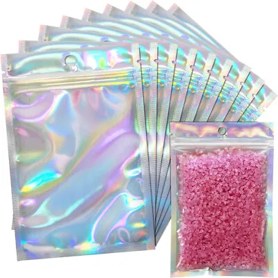 50/100/200 Holographic Mylar Foil Pouch Bags Smell Proof Resealable Zip Lock • $8.98