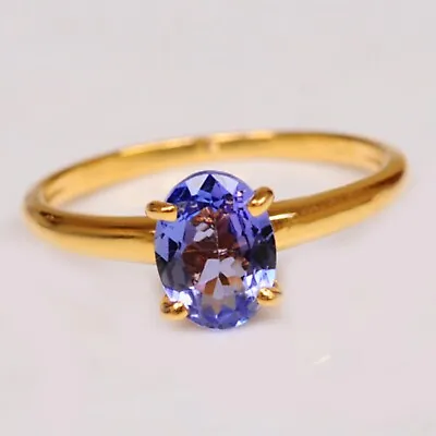 2.00Ct Oval Shape 100% Natural Blue Tanzanite Solitaire Ring In 14KT Yellow Gold • $320