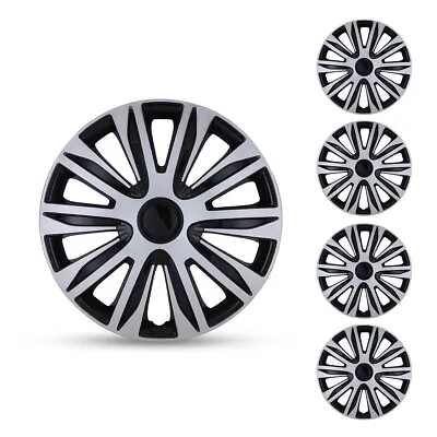 Upgrade 14  Set Of 4 Silver Black Snap On Full Hub Caps Fit R14 Tire & Steel Rim • $45.99