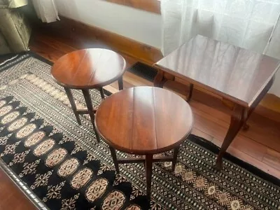 Antique Cherry Wood Drop Leaf Nesting Side End Tables Set Of 2 With Large Table • $275