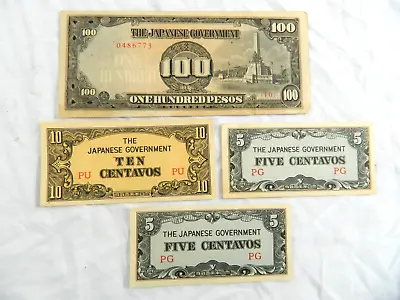 VTG Japanese Govt Occupation Currency 100 Pesos 5 & 10 Centavos Philippines WWII • $19.99