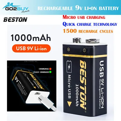 Beston Micro USB 9v Rechargeable Battery Li-ion Battery 9000mWh With Cable 1500+ • $20.50