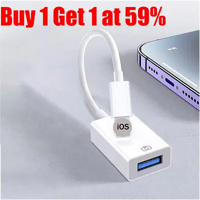 USB 3.0 Female To 8 Pin IPhone Male OTG Adapter Cable Camera For IPad Air IPhone • £3.83