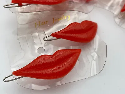 Vintage 1970s Hair Clip Barrette Rockabilly Lip Red Lipstick Accessories NOS NEW • $9.95