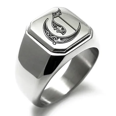 Stainless Steel Monogram Royal Initial C Mens Square Biker Style Signet Ring • $15