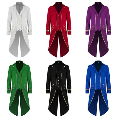 Mens Gothic Jacket Steampunk Tailcoat Long Coat Halloween Medieval Costume Retro • $24.84