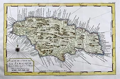 1776 A. Krevelt Bellin Carte De Jamaique Jamaica Caribbean Hand Coloured Map • $208.68