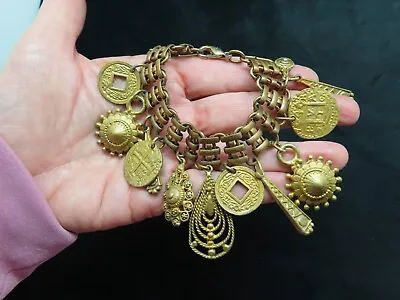 Vintage 1950's Book Chain Bracelet W/Asian Motif Charms New Clasp • $17.99