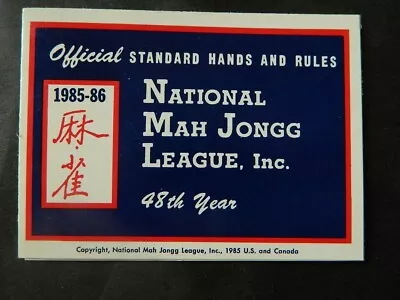 1985-86 National Mah Jongg League Rules  Game Card • $17.95