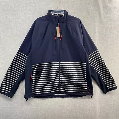 NEW J Crew Nordic Sweater Fleece Full Zip Jacket Mens 2XL Blue Striped Lined • $69.95