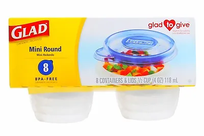 8 MiNi ROUNDS 1/2 Cup = 4 Oz STORAGE CONTAINERS Clear Plastic BOWLs Freezer GLAD • $19.43